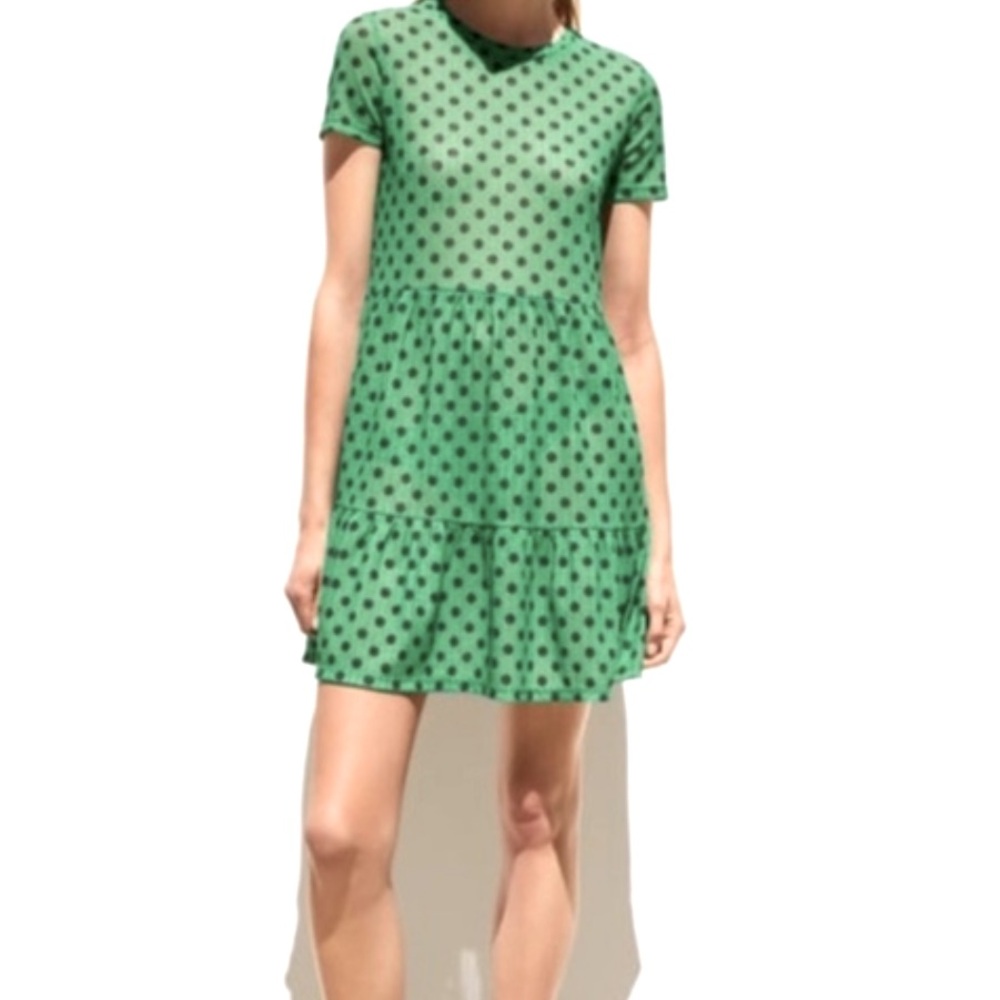 Zara Green and Black Polka Dot Mini Dress